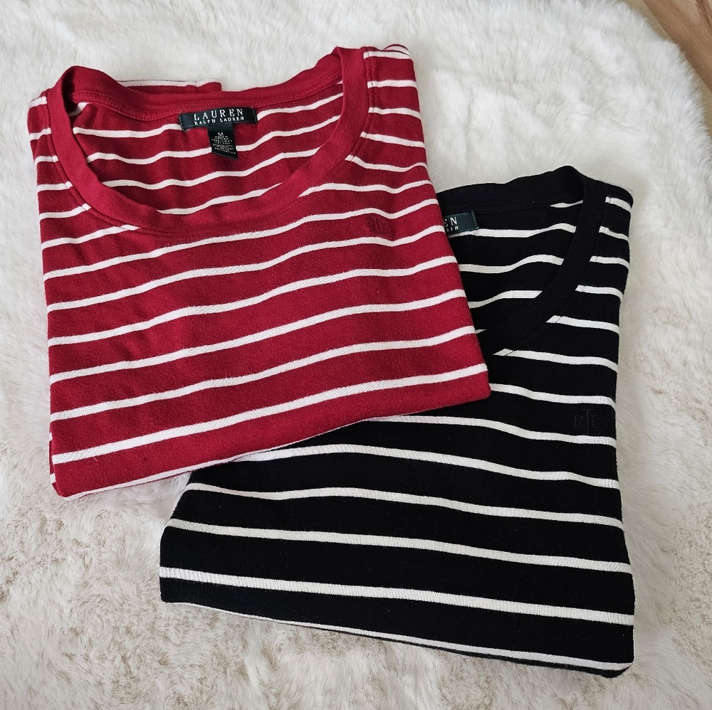 3 pack striped Ralph Lauren long sleeve shirts